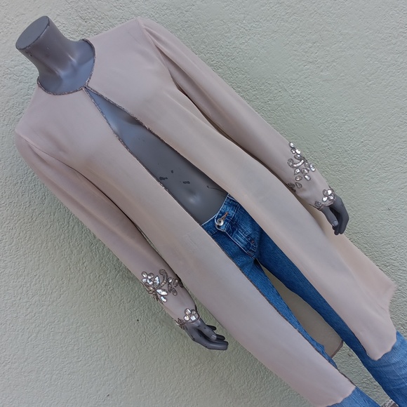 METROSTYLE LADIES VVINTAGE SEE-THRU HOUSE COAT W/STONE EMBELLISHED SLEEVES - Picture 12 of 17